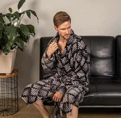 J6009 Men Shawl Collar Robe-BLK/WHT