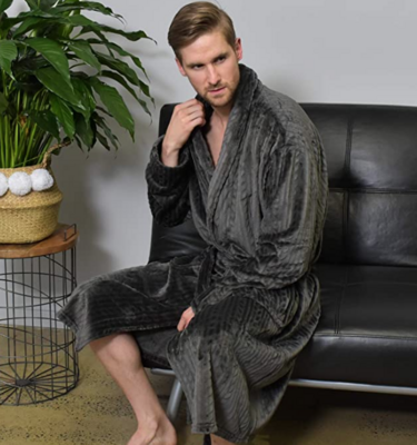 J10610 Men&#39;s Flannel Shawl Collar Robe-Grey