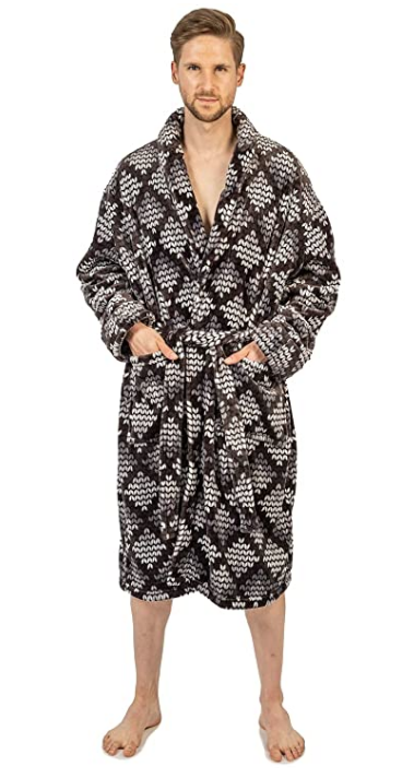 J6009 Men Shawl Collar Robe-BLK/WHT