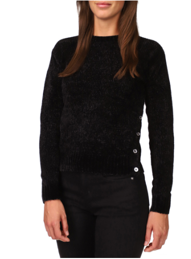 MH1609UA Velvet Button Detail Sweater-Black