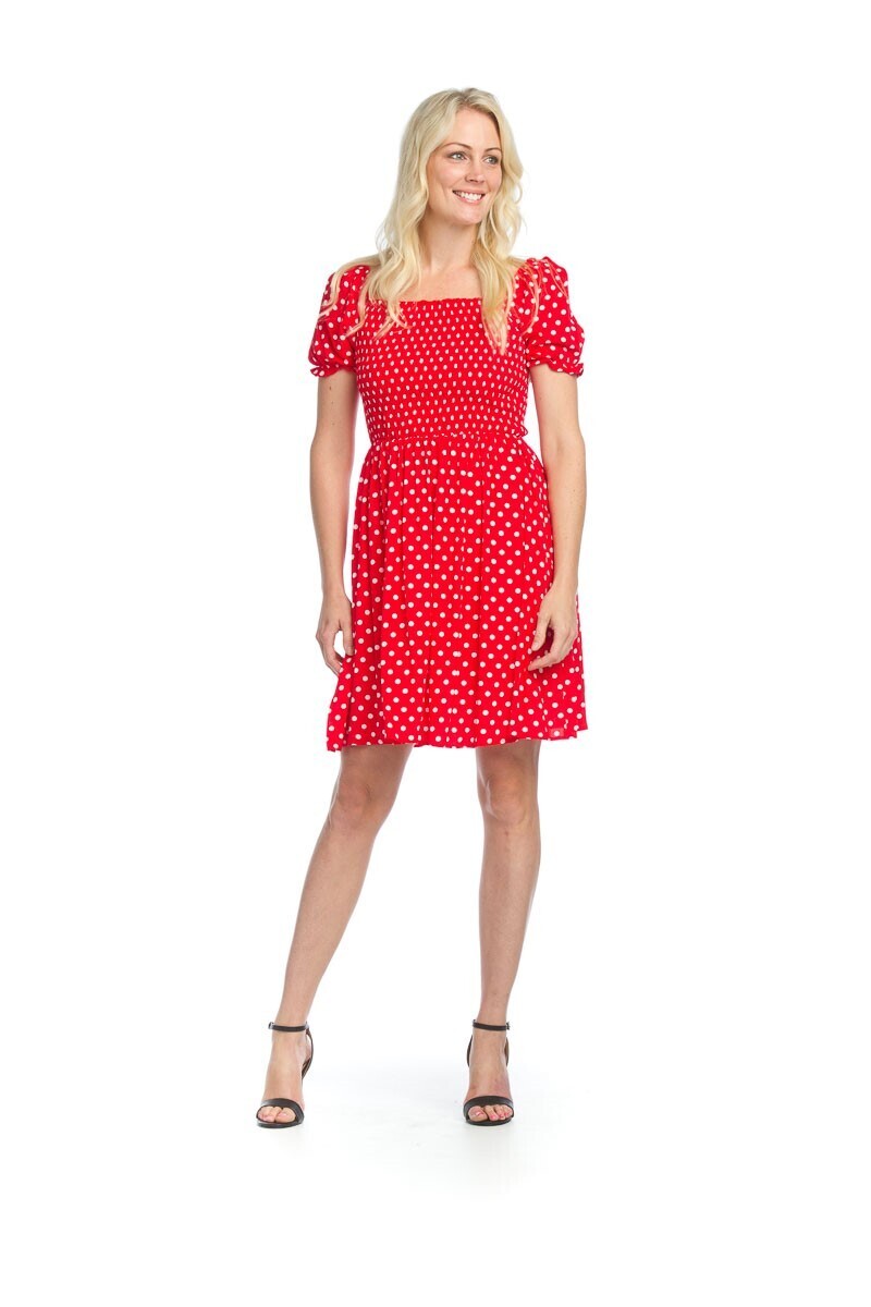 Polka Dot Smocked Dress-Red