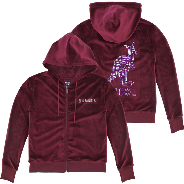 K8653 Velour Crystal Zip Hoodie-Maroon