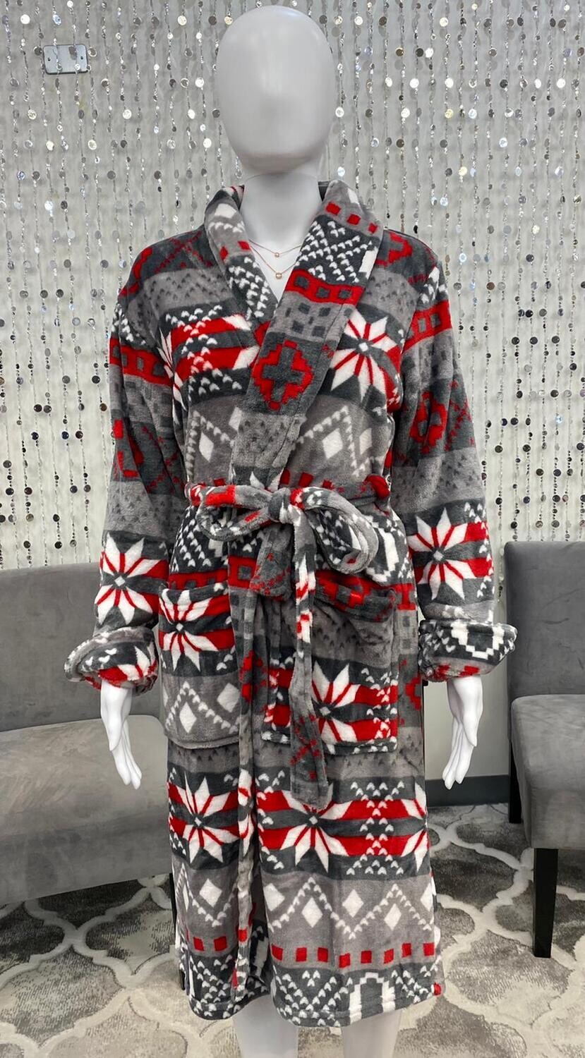 J1580 Ladies Shawl Collar Robe-RED/WHT