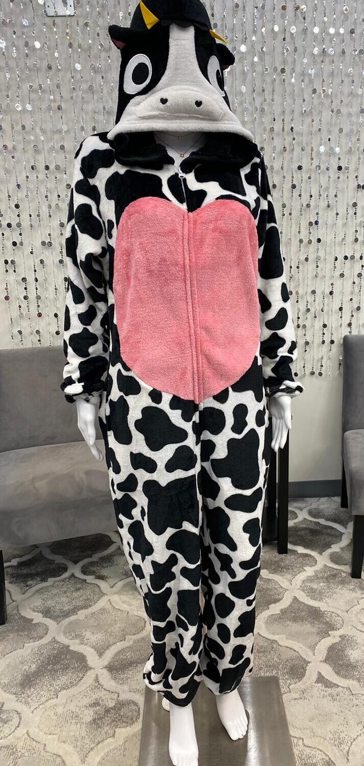 Cow Fleece Onesies-BLK/WHT