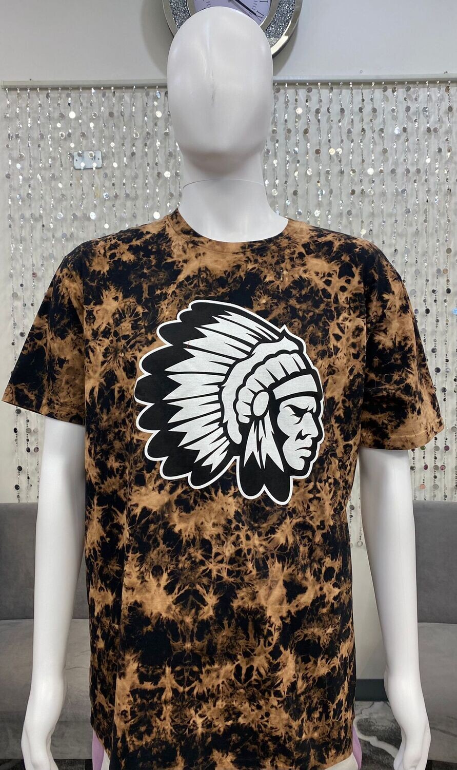 HG2180704 Men&#39;s Chief S/S Crew Tee-Brown Tie Dye