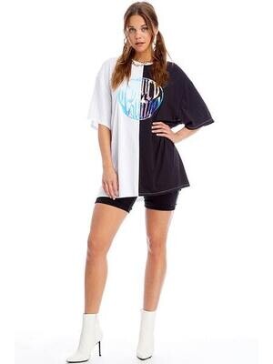 J2SNJ386 Oversized Tee Shirt- White/Black