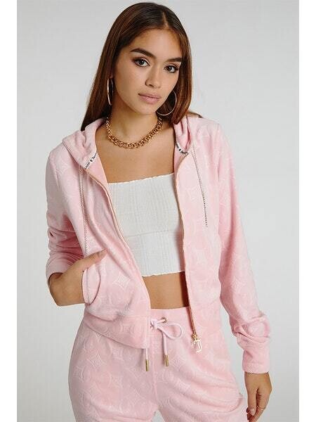 J2STVE03 Embossed Velour Hoodie-Whisper Pink