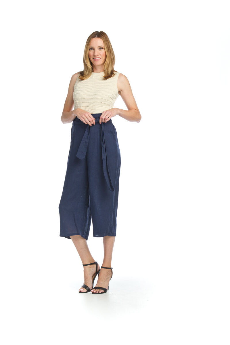 PP-07807 Linen Cropped Pants-Navy