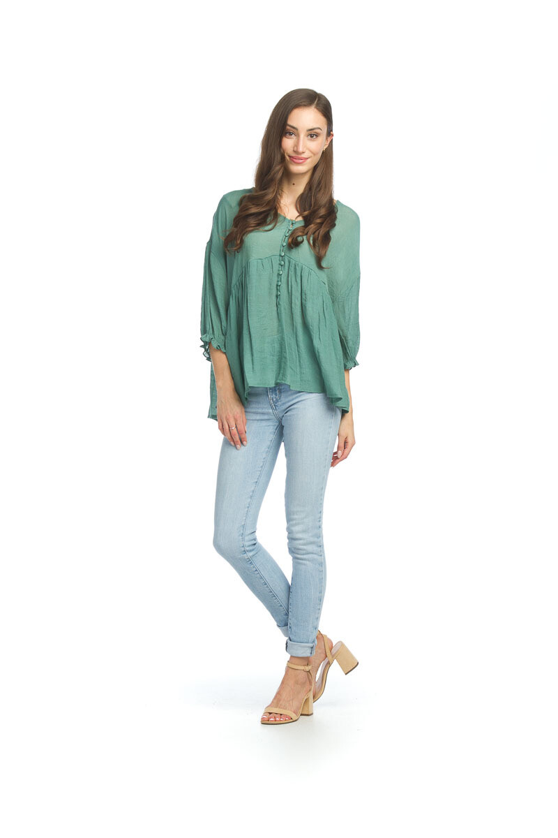 PT-12028 Button Front Boho Blouse-Sage