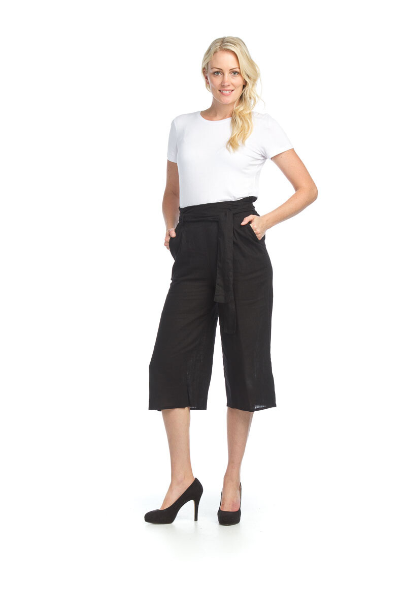 PP-07807 Linen Cropped Pants-Black