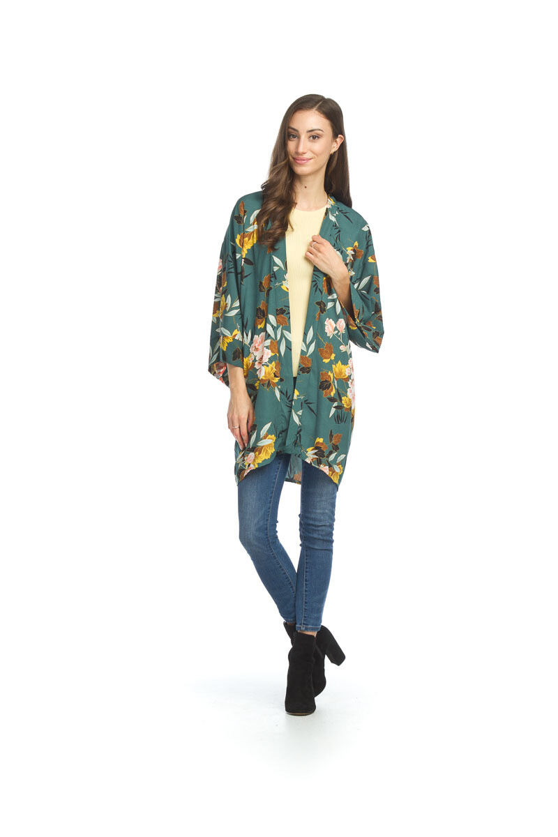 PT-12013 Floral Kimono-Green Multi