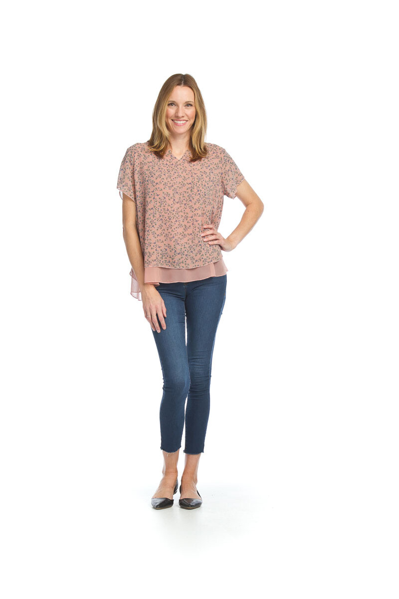 PT-12054 Layered Blouse-Floral Multi