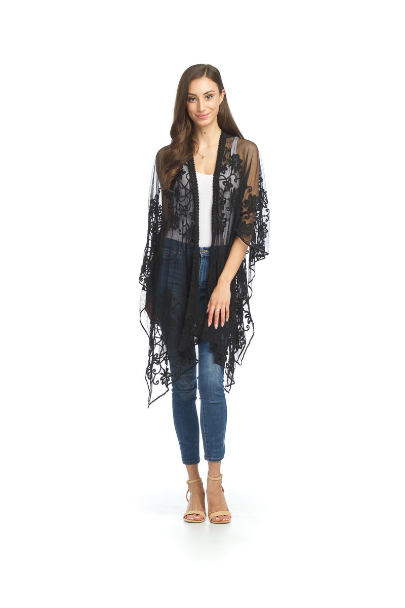 PT-12062 Floral Embroidered Shawl-Black