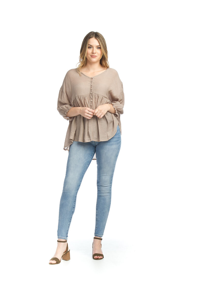 PT-12028 Button Front Boho Blouse-Stone