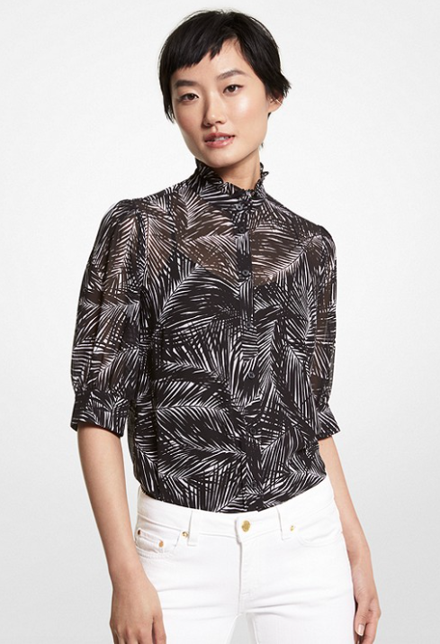 MS24ZKV4 Palm Short Puff Top-White/Black