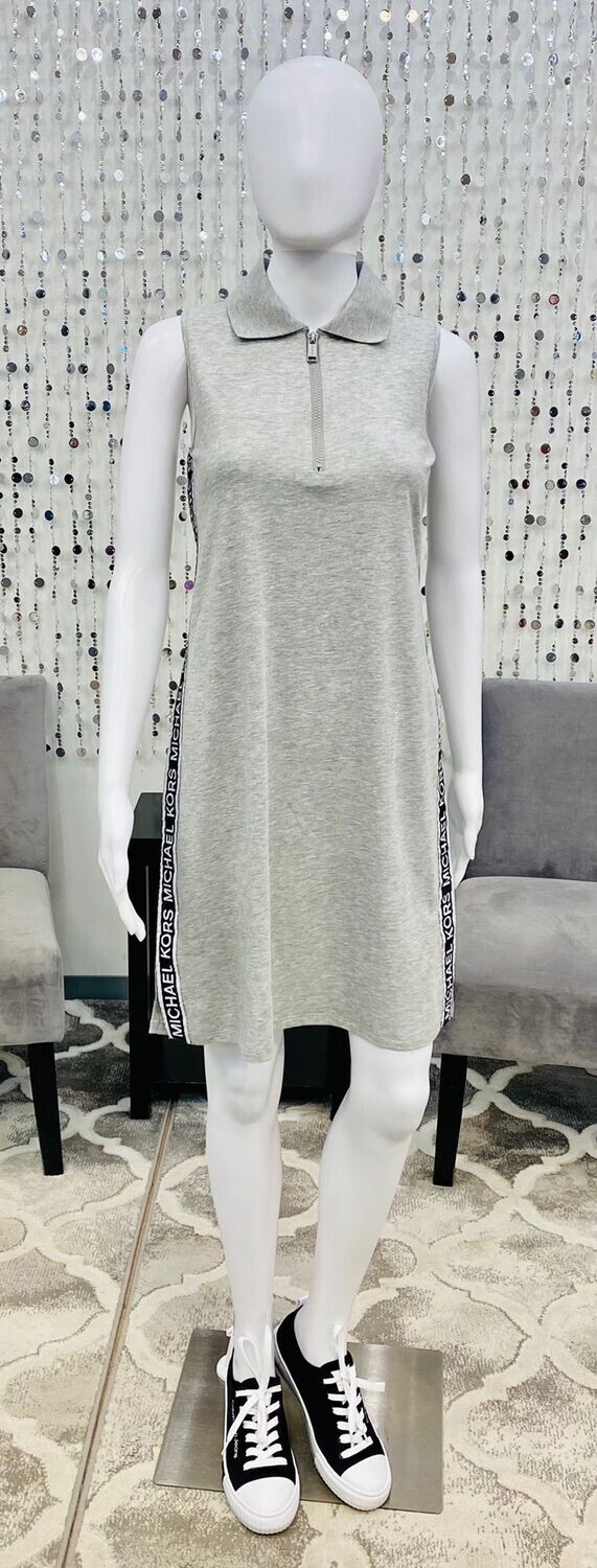 MS2812L5 Logo Tape Zip Polo Dress-Pearl Heather