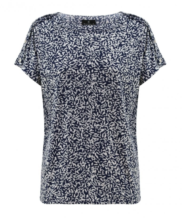 6594 Marble Printed Blouse-White/Navy Blue