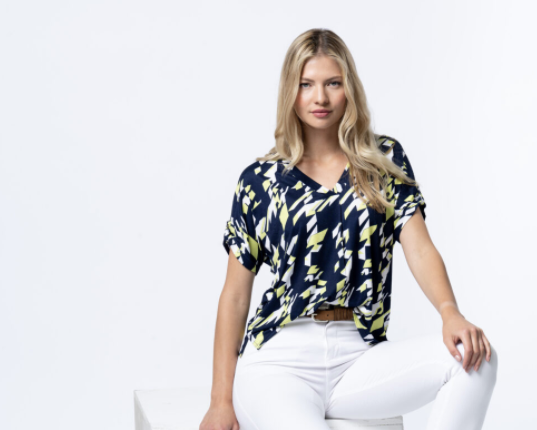 6597 Marble Printed Top-Navy Blue/Green