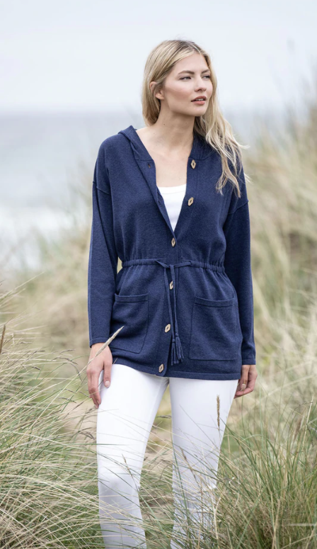 6569 Marble Hooded Cardigan-Navy Blue