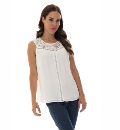 7834 Lace Detail Blouse-White