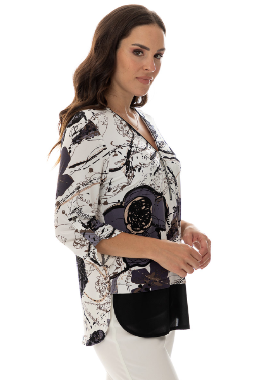 7833 Bali Printed L/S Blouse- White Multi