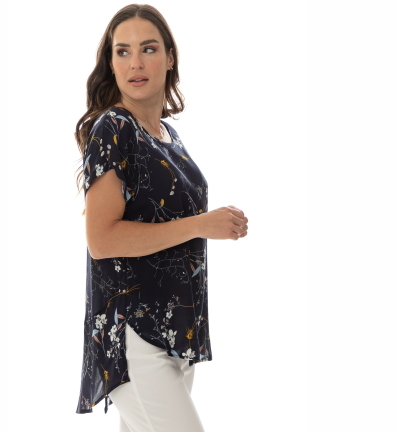 7774 Bali Floral Printed Blouse-Navy Blue Multi