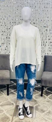 7784 V-Neck L/S Tee-Off White