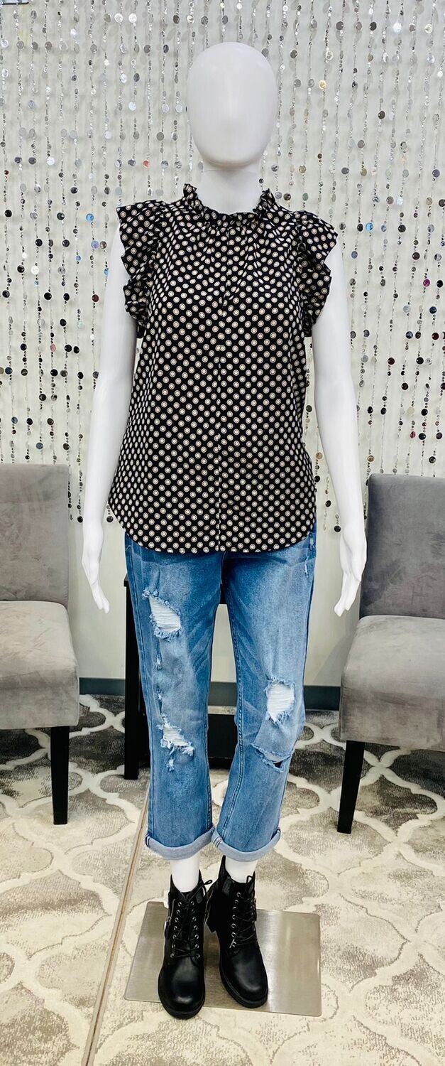 MS240CI5 Dot Ruffle Top-Rosewater
