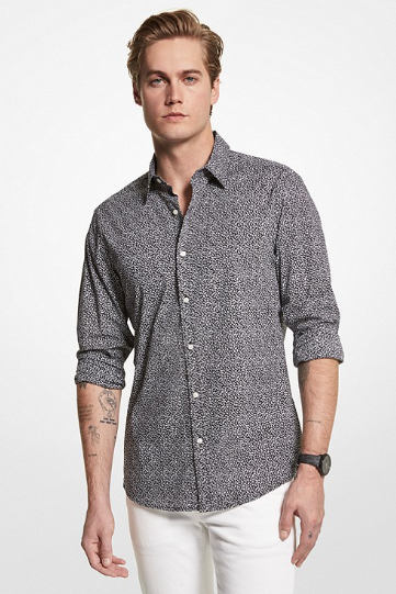CS240055 LS Slim Botanical Shirt-Black