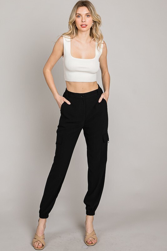 Pocketed Cargo Pants-Black