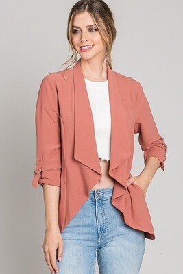 Draped Front Open Blazer-Terracota