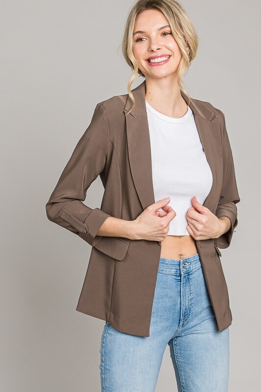 Open Front Blazer-Mocha