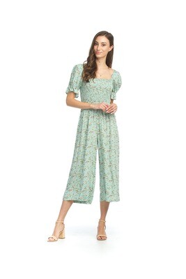 PP-12806 Floral Smocked Jumpsuit-Mint
