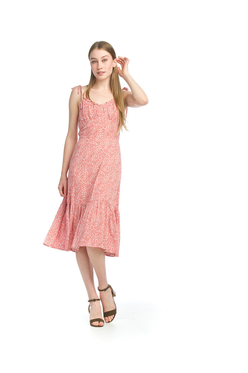 PD-12577 Leaf Printed Midi Dress-Coral