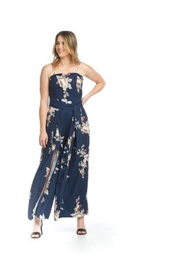PP-12818 Floral Strapless Jumpsuit-Navy multi