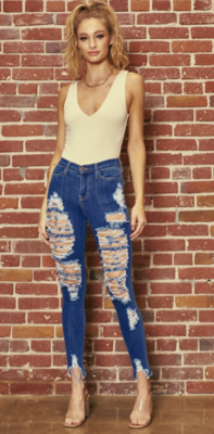 P1102 Simone Distressed Jeans-Medium Stone