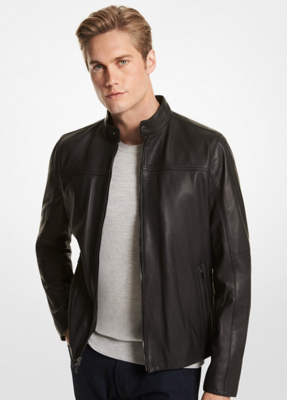 CF98CF17 Basic Racer Leather Jacket-Black
