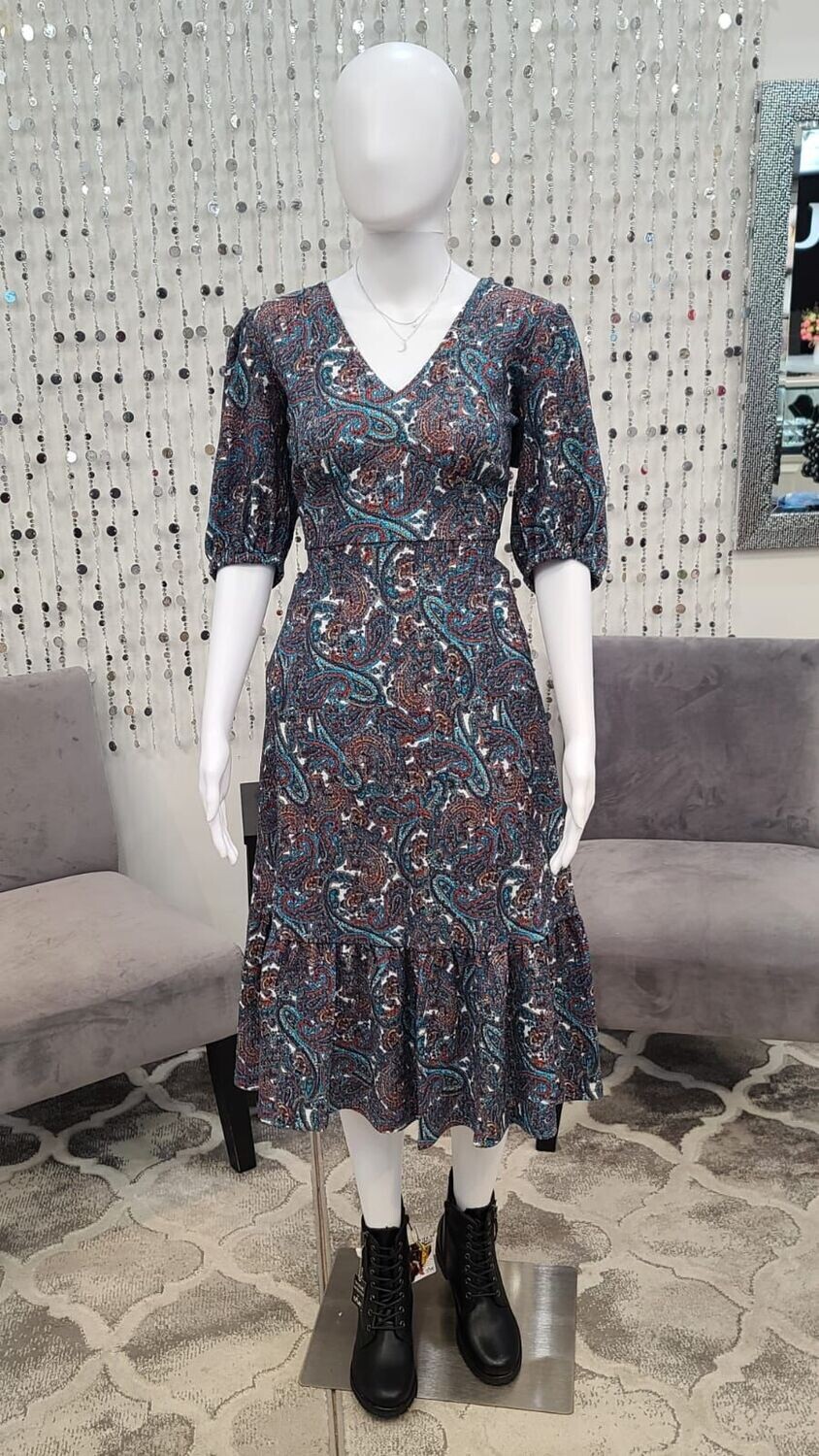 MU2807I7 Print Tie Back Midi Dress-Sangria