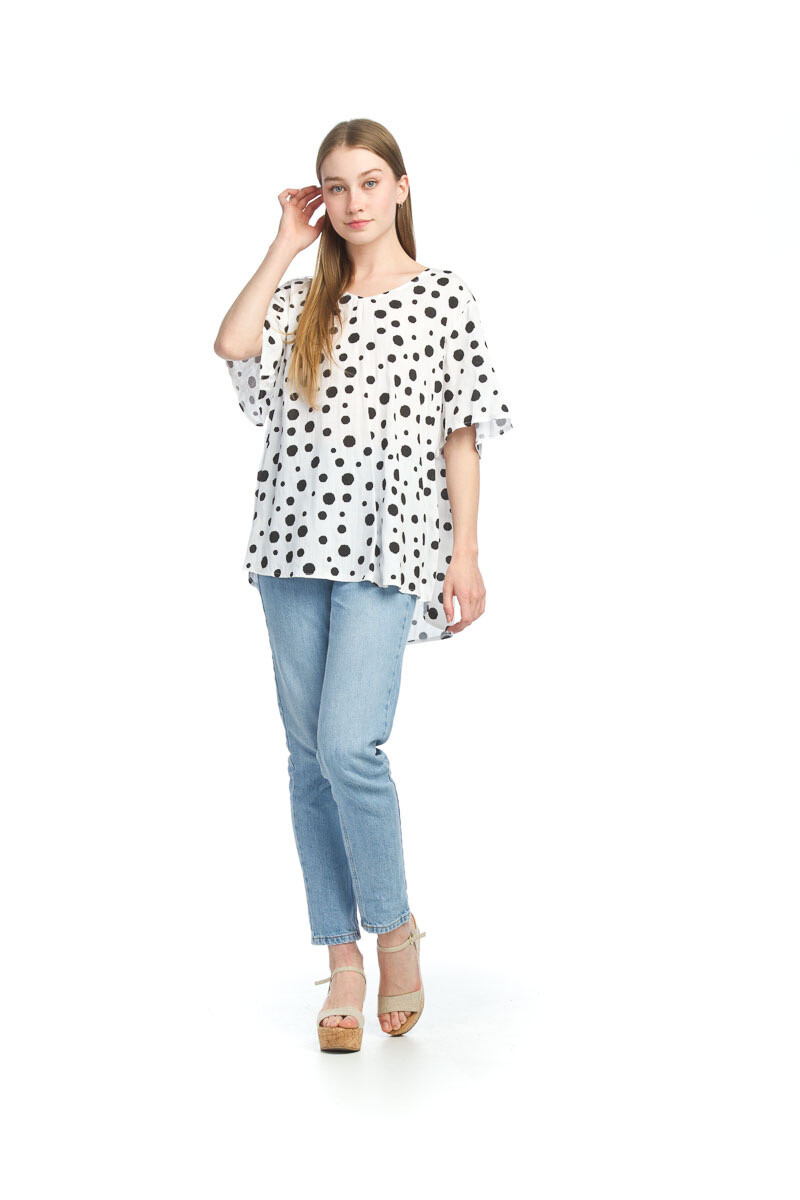 PT-12023 Spotted SS Blouse-Black