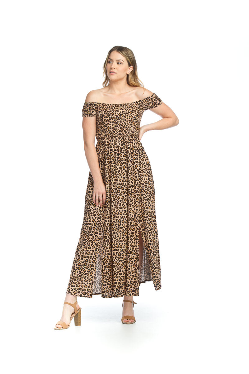 PD-12522 Smocked Maxi Dress-Leopard