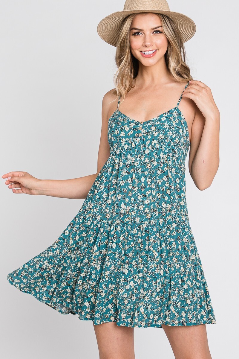 Floral Swing Dress-Teal