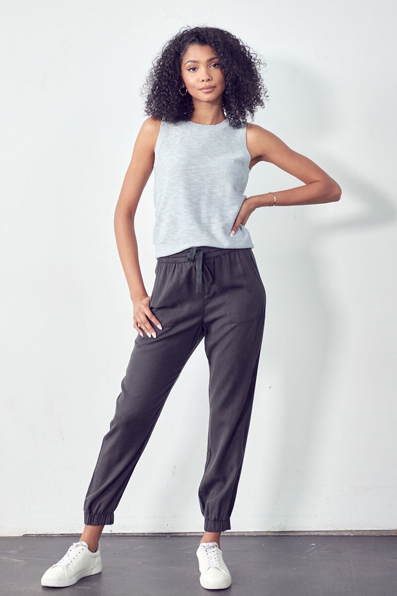 Tencel Drawstring Joggers-Dark Charcoal