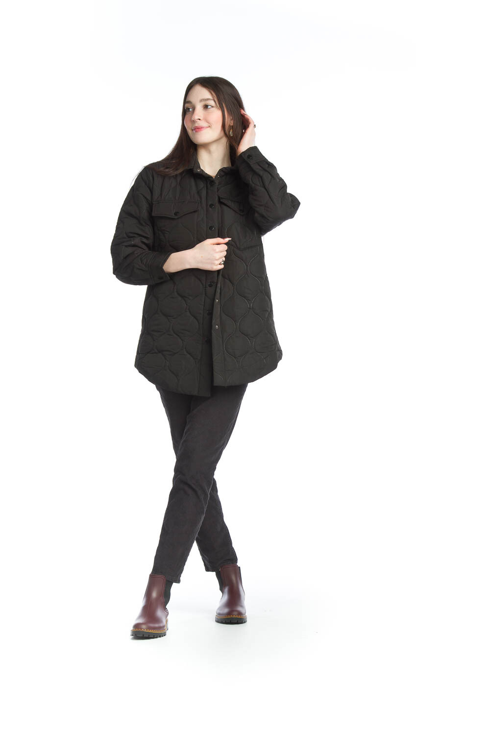 JT-13744 Quilted Shacket-Black