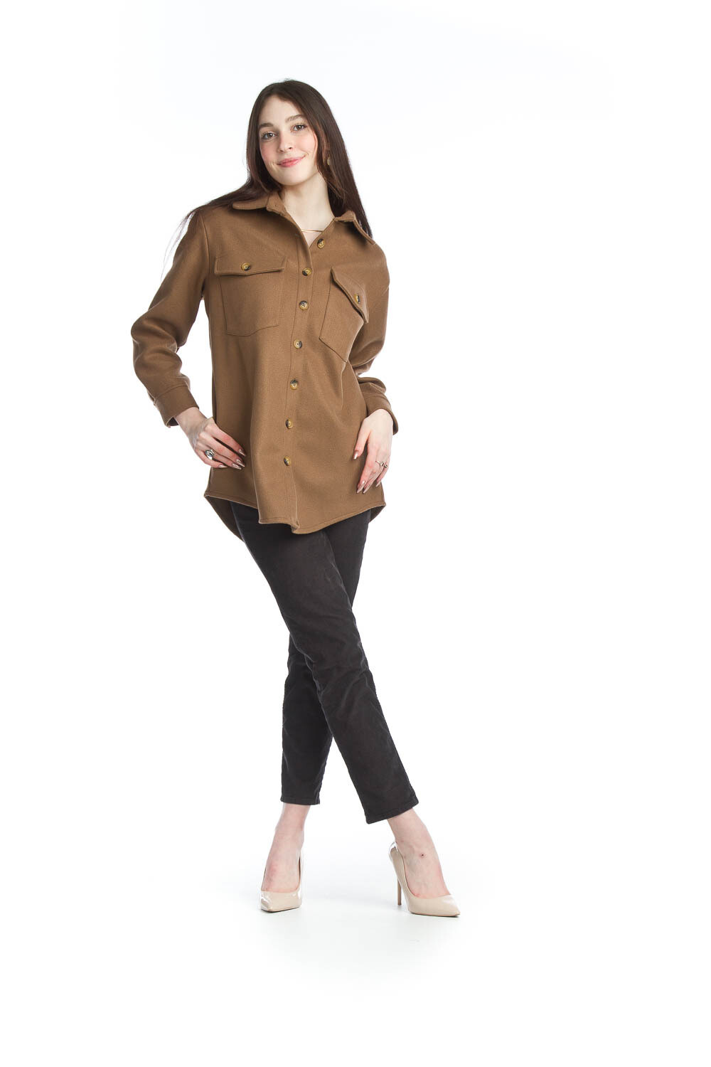 JT-11723 Solid Shacket-Brown