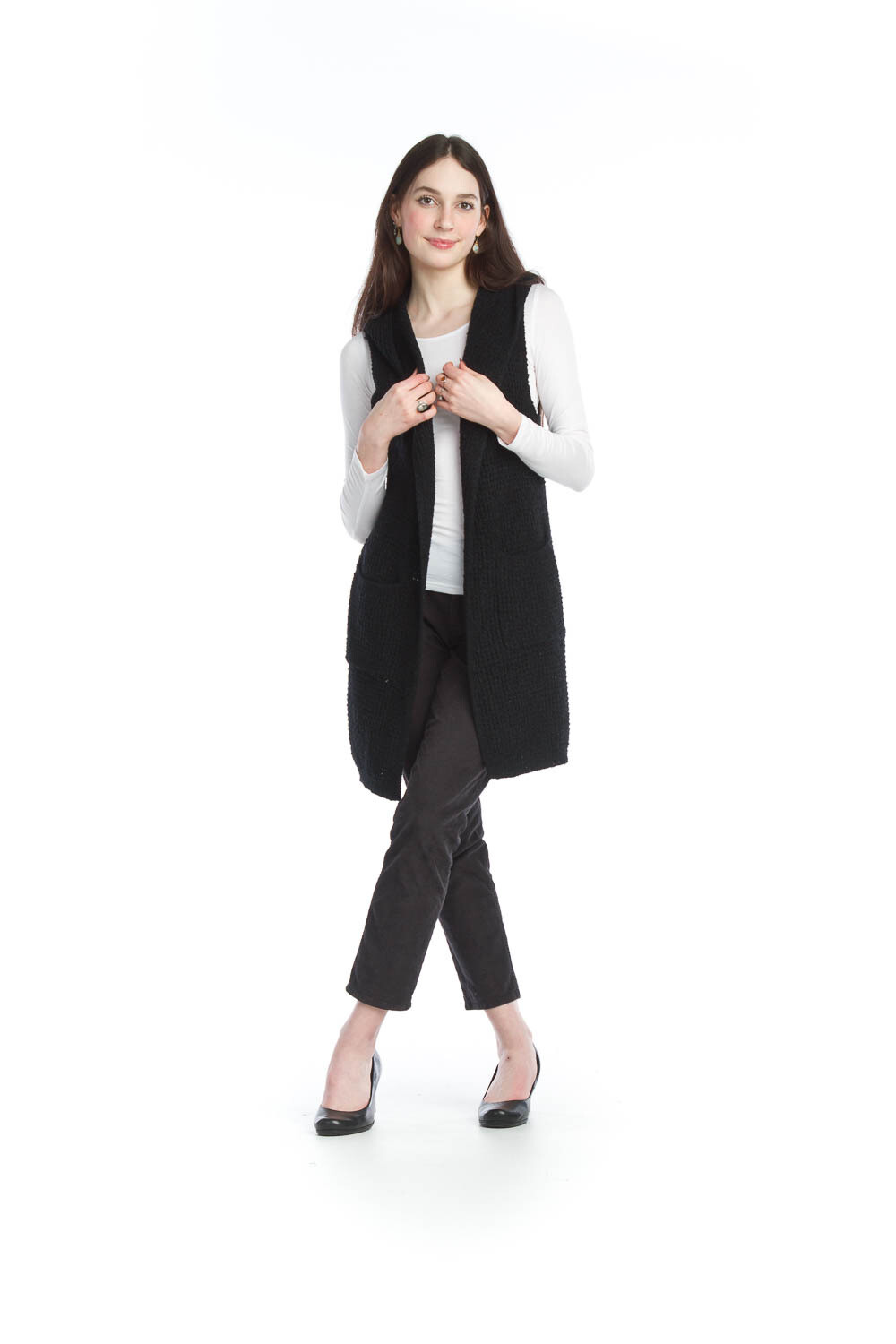 ST-11336 Chunky Textured Sweater Vest-Black