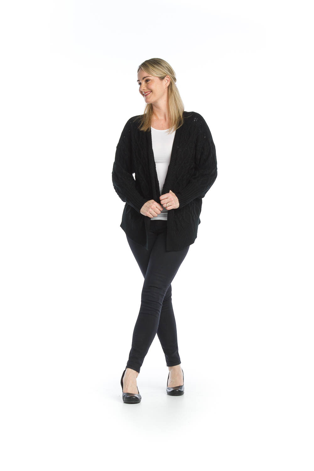 ST-13275 Cable Knit Cardigan-Black