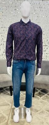 Printed Button Down Shirt-Navy Multi