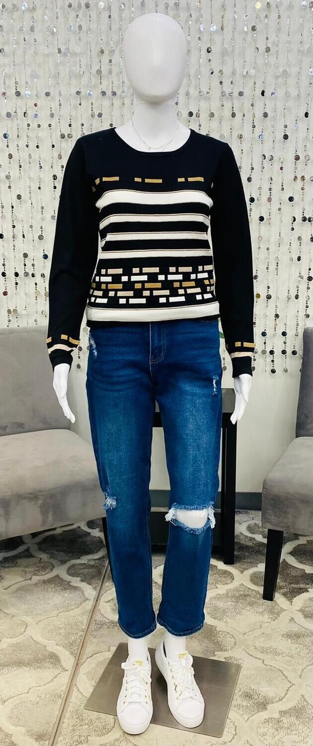 34117 La Madona Sweater-Black/Beige