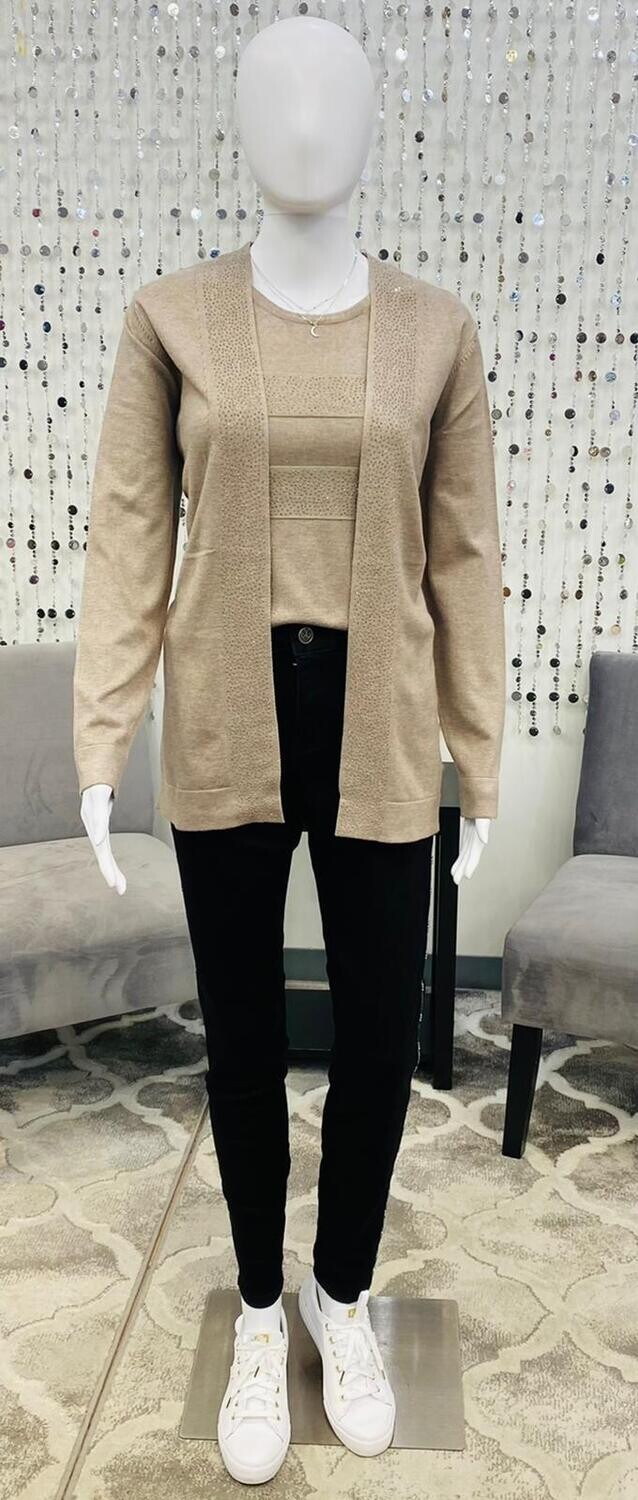34215 2-Piece Sweater- Taupe Melange