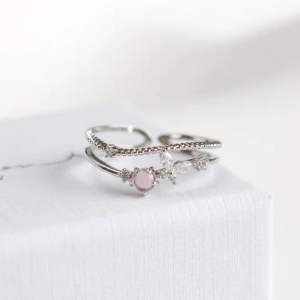 Blush Butterfly Ring-Silver